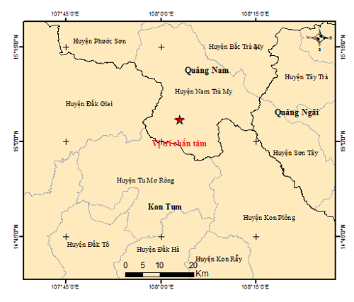 (ĐCSVN) – Hai trận động đất liên tiếp có độ lớn lần lượt 2.8 và 2.6 đã xảy ra sáng nay tại huyện Nam Trà My, tỉnh Quảng Nam. Những trận động đất này có cường độ nhỏ, không gây thiệt hại về người và tài sản.​