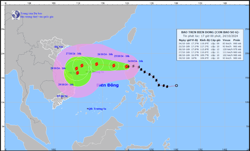 (ĐCSVN) – Chiều ngày 24/10, bão Trà Mi vượt qua kinh tuyến 120 và đi vào Biển Đông, trở thành cơn bão số 6 trong năm 2024.