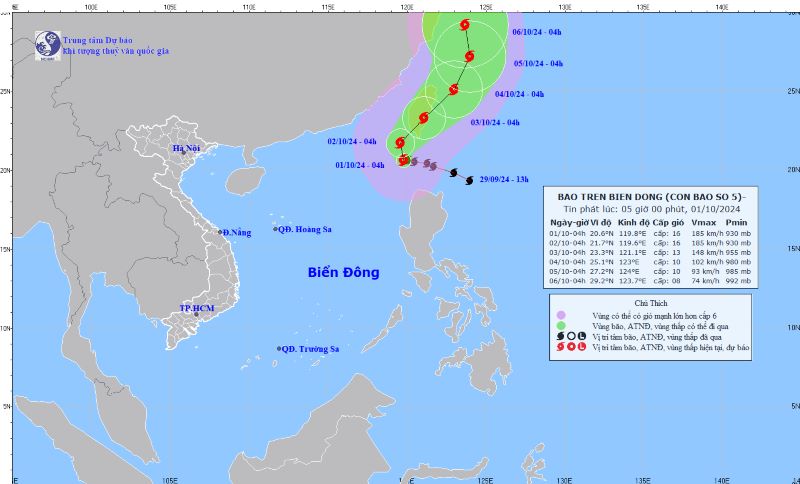 (ĐCSVN) - Theo Trung tâm Dự báo Khí tượng thủy văn quốc gia, sáng sớm nay (01/10), bão Krathon đã đi vào vùng biển phía Đông Bắc của khu vực Bắc Biển Đông, trở thành cơn bão số 05 trong năm 2024.