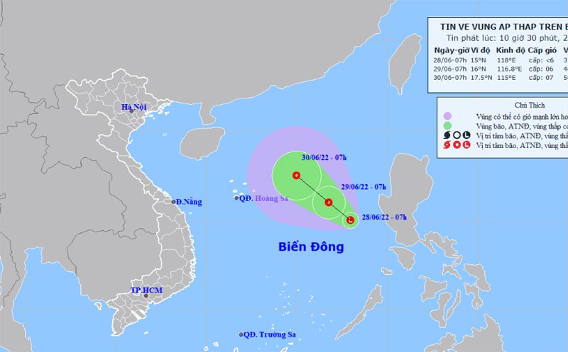  Vùng áp thấp cách quần đảo Hoàng Sa khoảng 750km 