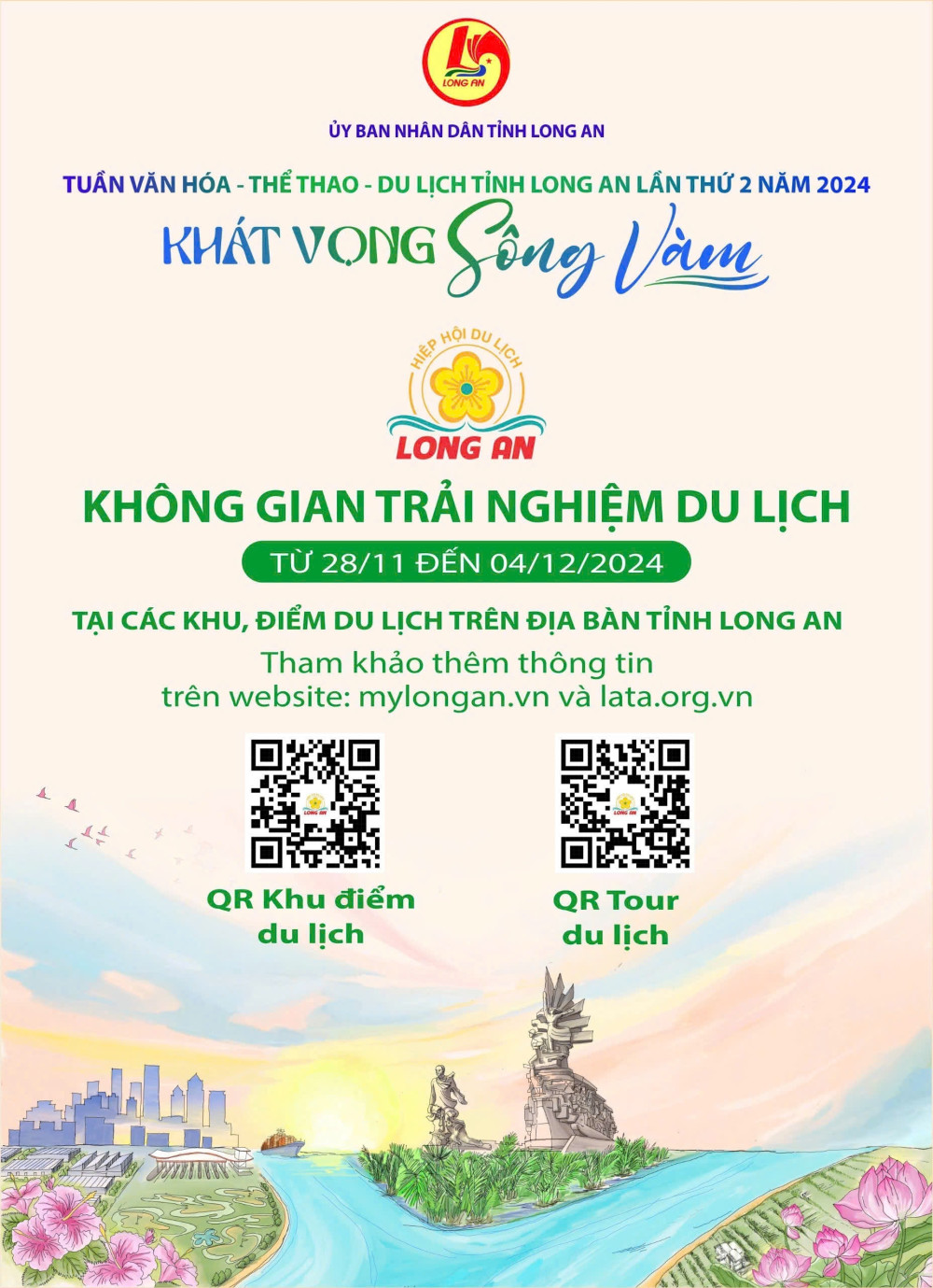 (ĐCSVN) - Với chủ đề “Khát vọng sông Vàm”, Tuần Văn hóa - Thể thao - Du lịch (VHTTDL) tỉnh Long An lần thứ 2 năm 2024 được kỳ vọng là sự kiện nổi bật với nhiều hoạt động hấp dẫn. Đây không chỉ là dịp quảng bá hình ảnh du lịch mà còn là “cầu nối” thúc đẩy thu hút đầu tư, phát triển kinh tế. 