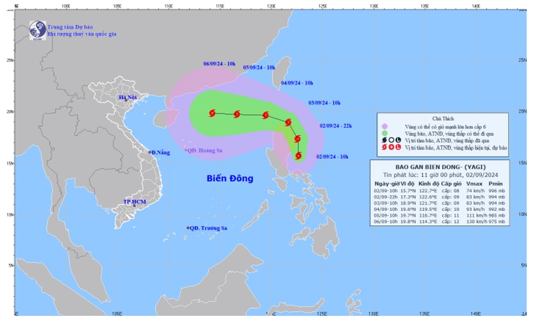 (ĐCSVN) – Cơn bão có tên quốc tế là YAGI đang hoạt động ở vùng biển phía Đông đảo Luzon (Philippines); dự báo khoảng chiều và đêm 3/9, bão YAGI đi vào Biển Đông.