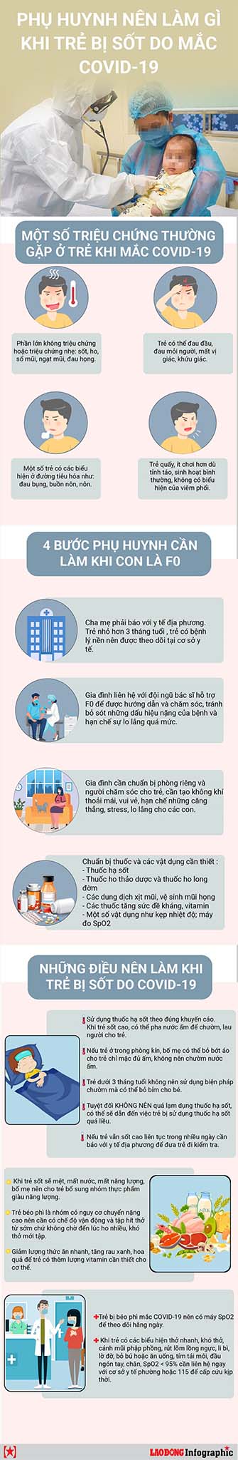 Hiện nay, diễn biến dịch bệnh COVID-19 tại Hà Nội vẫn rất phức tạp. Khi trong gia đình có người lớn nhiễm COVID-19, trẻ em là đối tượng dễ bị lây nhiễm nhất. Sốt là triệu chứng thường gặp nhất ở trẻ khi bị nhiễm COVID-19.