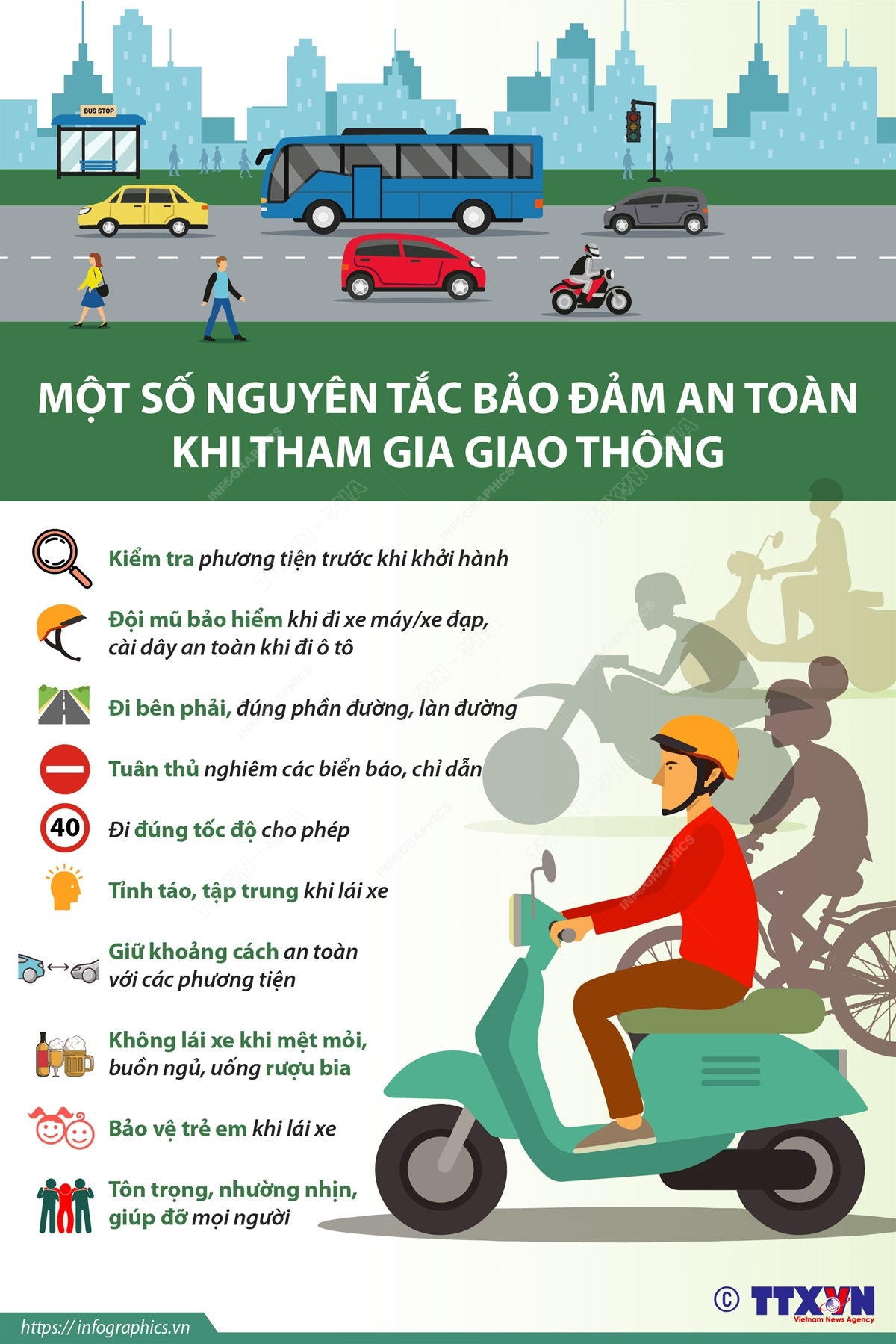 Từ năm 2005, Liên hợp quốc đã chọn ngày Chủ nhật tuần thứ 3 của tháng 11 hằng năm là “Ngày thế giới tưởng niệm các nạn nhân tử vong do tai nạn giao thông”. Tai nạn giao thông không loại trừ bất kỳ ai và có thể đến bất kỳ lúc nào. Để hạn chế những rủi ro, các chuyên gia về an toàn giao thông đã chỉ ra một số “quy tắc vàng” để đảm bảo an toàn khi tham gia giao thông.