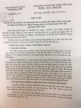 (ĐCSVN) - Lãnh đạo huyện Yên Thế, tỉnh Bắc Giang khẳng định: Không có chuyện chi sai tiền bảo trợ xã hội. Những thiếu sót, khuyết điểm, sai phạm mà Thanh tra tỉnh kết luận đã được xử lý xong.