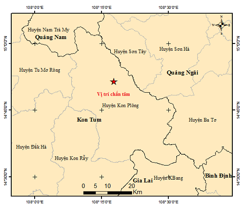 (ĐCSVN) - Viện Vật Lý địa cầu liên tiếp thông báo tin xảy ra 40 trận động đất tại khu vực huyện Kon Plông, tỉnh Kon Tum.