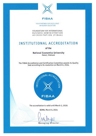 (ĐCSVN) - Tổ chức kiểm định chất lượng giáo dục FIBAA (Foundation for International Business Administration Accreditation) vừa công nhận và cấp chứng nhận đạt chuẩn chất lượng cơ sở giáo dục cho Trường Đại học Kinh tế Quốc dân (KTQD).