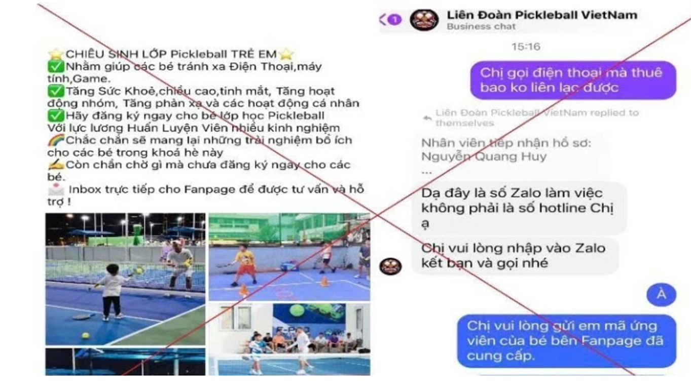 (ĐCSVN) – Sau khi đăng ký cho con học Pickleball trên trang Facebook “Liên đoàn Pickleball Việt Nam,” một phụ nữ đã bị chiếm đoạt số tiền gần 400 triệu đồng. Cơ quan chức năng khuyến cáo người dân cần cảnh giác khi đăng ký tham gia các lớp học Pickleball được quảng cáo trên mạng xã hội facebook và tuyên truyền với người thân, gia đình, bạn bè về thủ đoạn lừa đảo của các đối tượng xấu.