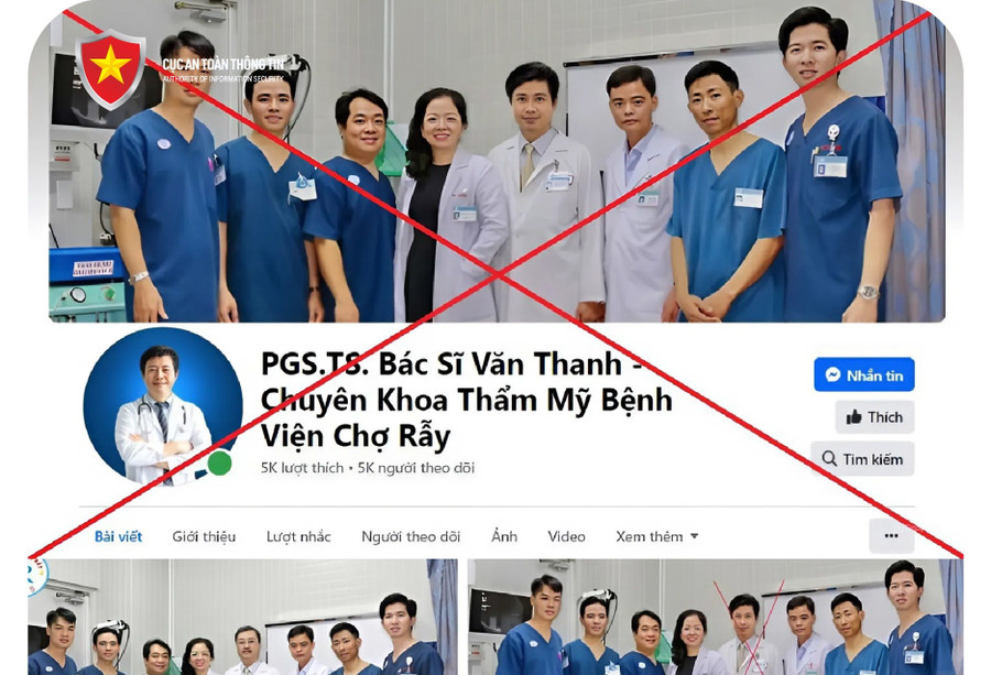 (ĐCSVN) - Mới đây, Bệnh viện Chợ Rẫy (TPHCM) phát hiện thêm 1 trang fanpage giả mạo tự xưng là bác sĩ Trưởng khoa, đang công tác tại khoa Tạo hình thẩm mỹ bệnh viện Chợ Rẫy, có tên “PGS. TS. BS. Văn Thanh - Chuyên Khoa Thẩm Mỹ Bệnh viện Chợ Rẫy”.