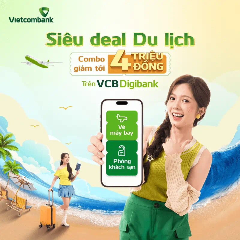 (ĐCSVN) - Từ ngày 28/5 đến 26/7/2024, VCB Digibank triển khai chương trình khuyến mại “Siêu deal du lịch” với combo mã ưu đãi đặt vé máy bay, phòng khách sạn. Đây là cơ hội vàng để người dùng vừa được đặt vé du lịch dễ dàng, tiện lợi ngay trên VCB Digibank vừa tiết kiệm được tối đa chi phí.