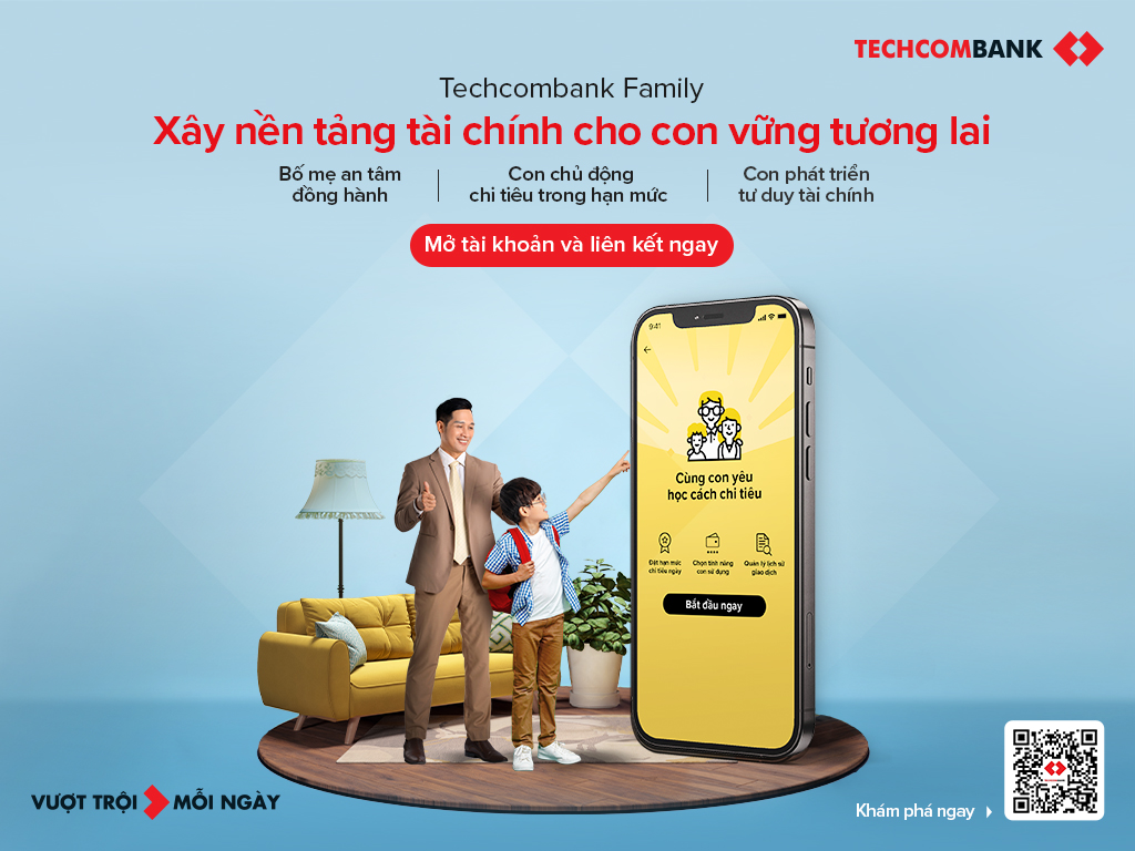 Ngân hàng TMCP Kỹ Thương (Techcombank) đã chính thức ra mắt dịch vụ Techcombank Family, hỗ trợ liên kết tài khoản ngân hàng của cha mẹ với tài khoản ngân hàng của con, nhằm giúp cha mẹ đồng hành cùng con phát triển kỹ năng quản lý tài chính cá nhân.  