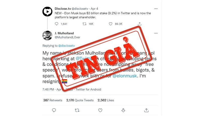  Dòng tweet từ nhân viên Twitter giả mạo về khoản đầu tư của Elon Musk mang tính châm biếm 